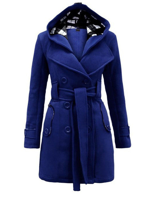 Plus Size Double Breasted Long with Belt Hooded Coat - Oh Yours Fashion - 4