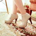 Round Toe Stiletto High Heel Lace Up Ankle Boots - OhYoursFashion - 12