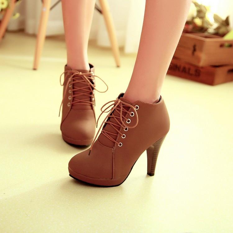 Round Toe Stiletto High Heel Lace Up Ankle Boots - OhYoursFashion - 6