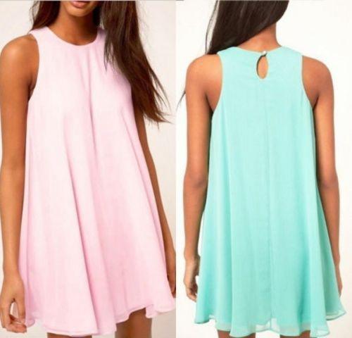 Pure Color Chiffon Irregular sleeveless O-neck Short Dress - OhYoursFashion - 4