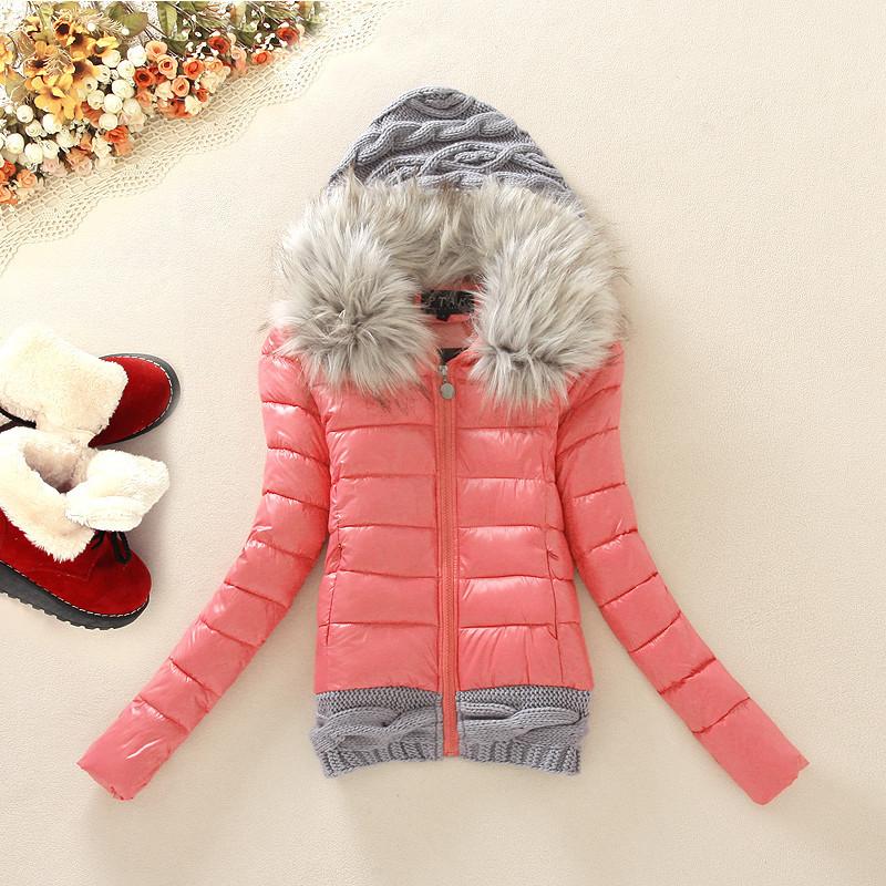 Knitted Splicing Hooded Down Coat - OhYoursFashion - 3