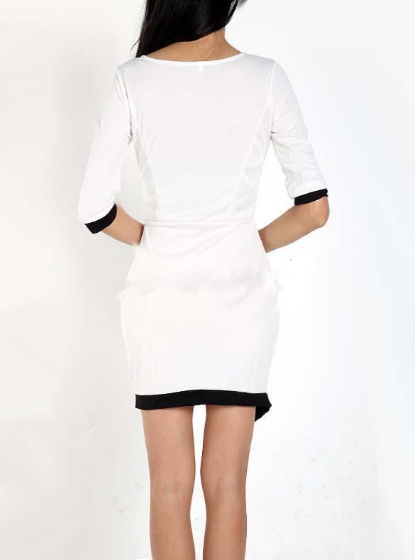 Slim Half Sleeve Patchwork Bodycon Mini Dress - OhYoursFashion - 6