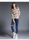 Fashion Stripe Hollow Out Pullovers Knitwear Sweater - Oh Yours Fashion - 4