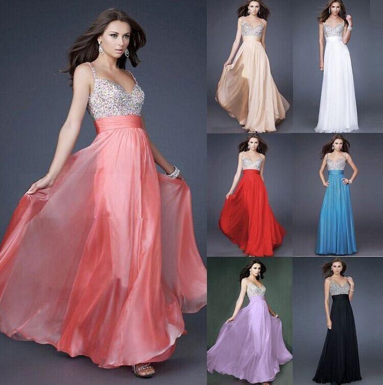 Fashion Chiffon V-neck Splicing Long Prom Party Dress - OhYoursFashion - 1