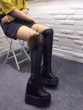 Fur Decorate Inside Heel Platform Wedge Over the Knee Boots