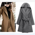 Hooded Belt Casual Suede Mid-length Plus Size Coat - OhYoursFashion - 2