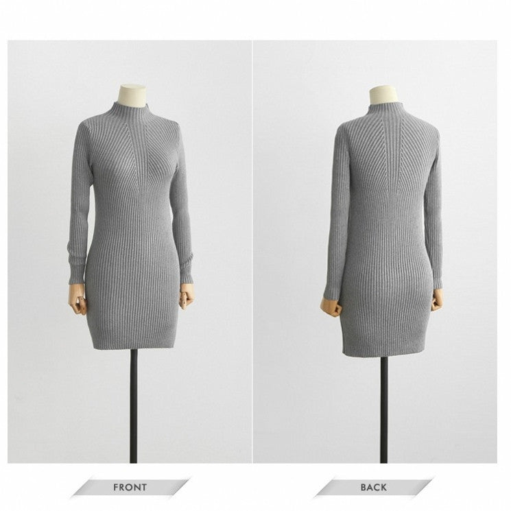High Neck Bodycon Knitting Sweater Dress - Oh Yours Fashion - 5