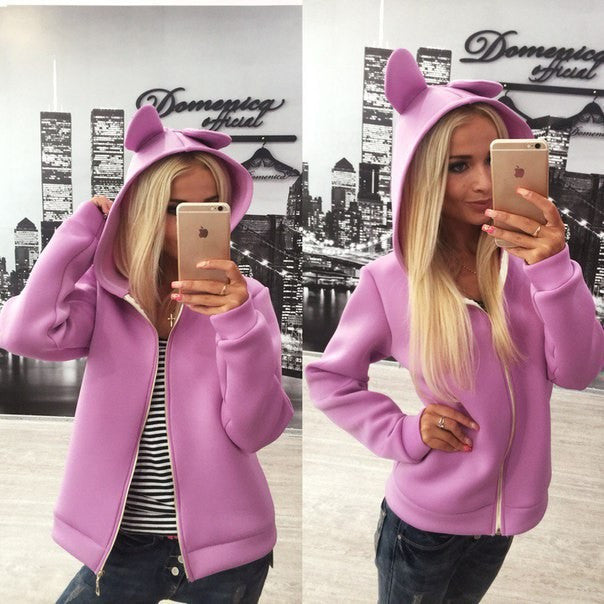 Solid Candy Color Zipper Cute Short Hooded Coat - Oh Yours Fashion - 1