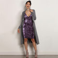 Elegant Purple Spaghetti Strap Velvet Backless Knee-Length Dress - Oh Yours Fashion - 5