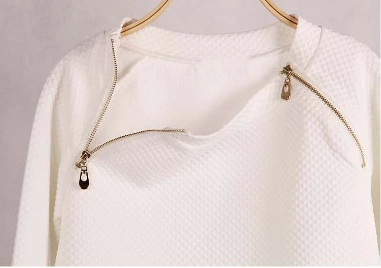 Composite Double Zipper Solid Color Scoop Sweatshirt - Oh Yours Fashion - 5