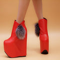 Faux Fur Decorate Inside High Wedge Heel Ankle Boots