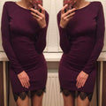 Scoop Lace Patchwork Long Sleeves Slim Short Dress - Oh Yours Fashion - 5