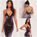 Elegant Purple Spaghetti Strap Velvet Backless Knee-Length Dress - Oh Yours Fashion - 4