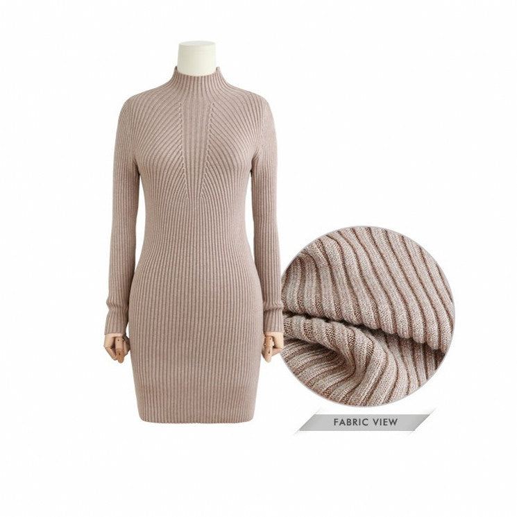 High Neck Bodycon Knitting Sweater Dress - Oh Yours Fashion - 9