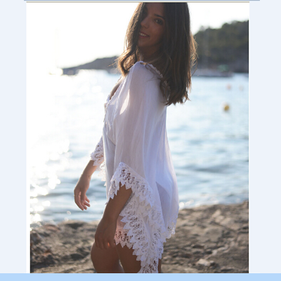 V-neck White Sun-proof Swimwear Cover Up Dresses