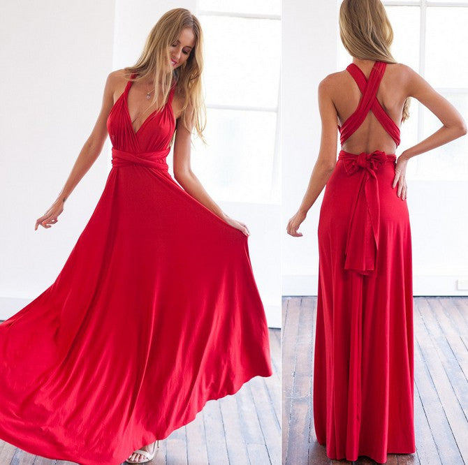 Back Cross V-neck Bandage Floor length Prom Dress - Oh Yours Fashion - 1