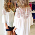 Hollow Lace Patchwork Casual Loose 3/4 Sleeves Chiffon Blouse - OhYoursFashion - 2