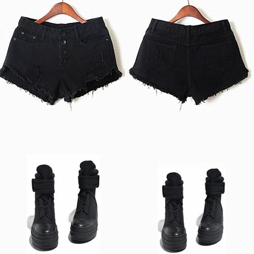 Buttons Ripped High Waist Tassel Club Shorts - OhYoursFashion - 6