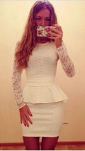 Long Sleeve Lace Splicing Bodycon Slim Fitting Short Dress - OhYoursFashion - 2