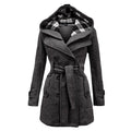 Plus Size Double Breasted Long with Belt Hooded Coat - Oh Yours Fashion - 1