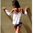 Spaghetti Strap Lace Patchwork V-neck Long Sleeves Blouse - OhYoursFashion - 1