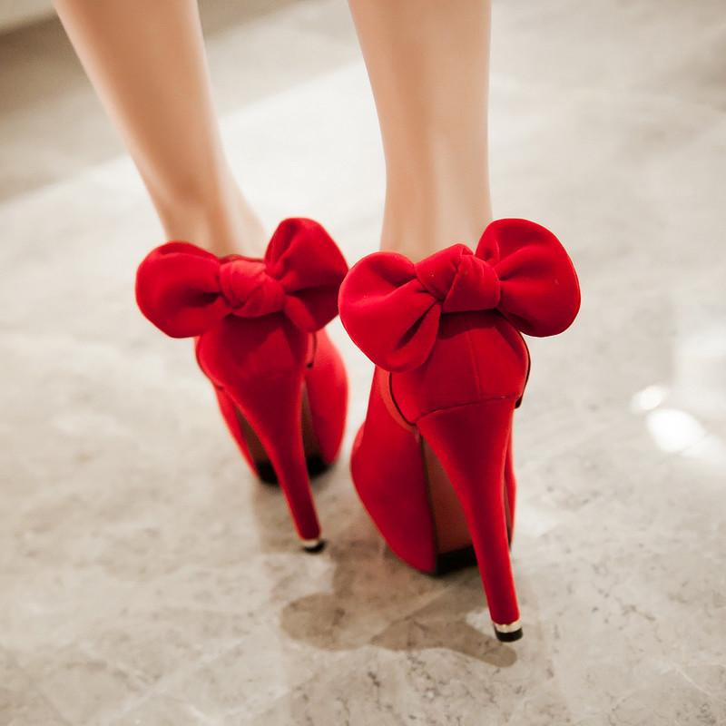 Sexy Bride Red Wedding Bowknot High Heels Shoes