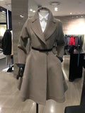 Belt Lapel Pleated Solid Pockets Long Coat - Oh Yours Fashion - 4