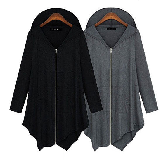 Zipper Asymmetric Large Cardigan Hooded Solid Color Hoodie - Oh Yours Fashion - 4