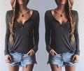 Ribbed Knit V-neck Pure Color Long Sleeves Sweater - Oh Yours Fashion - 3