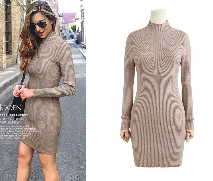 High Neck Bodycon Knitting Sweater Dress - Oh Yours Fashion - 4