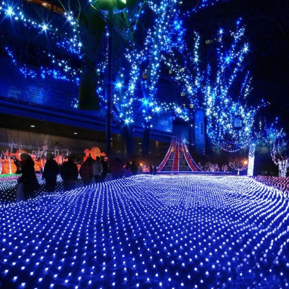 Blue 100 LED Net Mesh Decorative Fairy Lights Twinkle Lighting Christmas Wedding Party EU/220V - Oh Yours Fashion