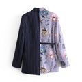 Vintage Stylish Striped Patchwork Office Lady Blazers Coat Notched Collar Long Sleeve Chic Blazer Outerwear