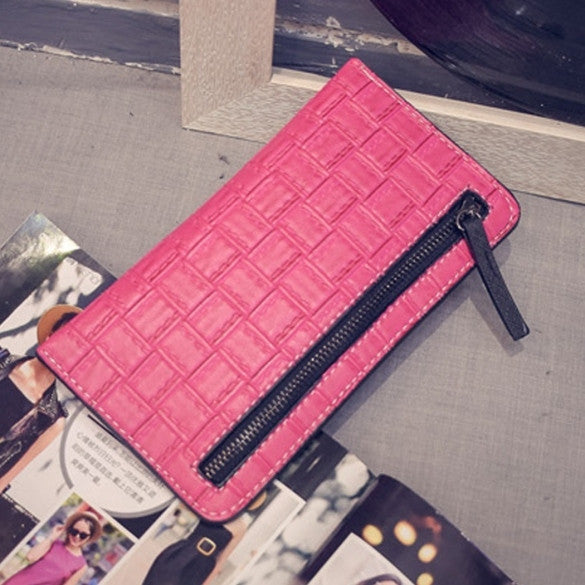 New Women Long Wallet Synthetic Leather Clutch Plaid Soft Pure Color Casual OL Business Purse - Oh Yours Fashion - 4
