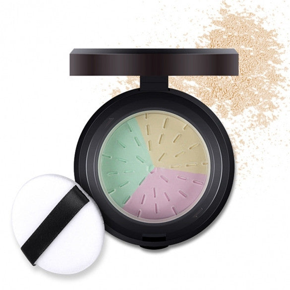 3 Colors In 1 Loose Powder Bare Mineral Polishing Longlasting Face Powder With Mirror And Puff - Oh Yours Fashion - 1
