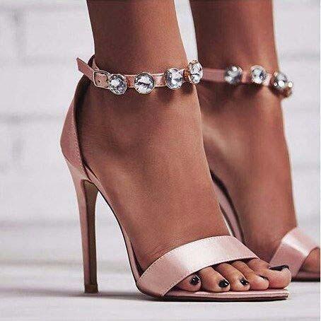 Pink Rhinestone High Heel Cutout Sandals