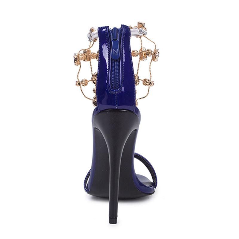 Luxurious Purple Rhinestone Ankle Wrap Heel Sandals with Plus Size - OhYoursFashion - 5