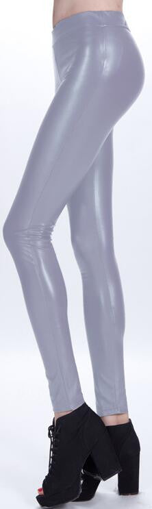 Pure Color Regular Waist PU Slim Leggings - Oh Yours Fashion - 1