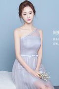 One Shoulder Tulle Pleated High Waist Short Party Bridesmaid Dress