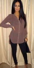 V-neck Long Sleeves Simple Split Casual Blouse - Oh Yours Fashion - 2