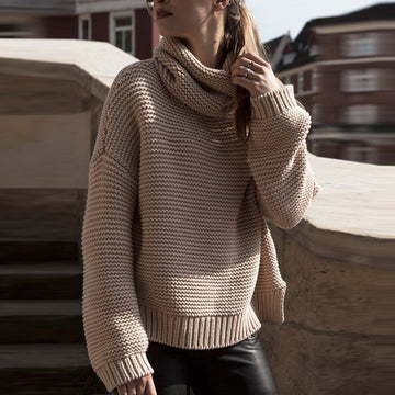 High Collar Pullover Pure Color Knit Sweater - Oh Yours Fashion - 1