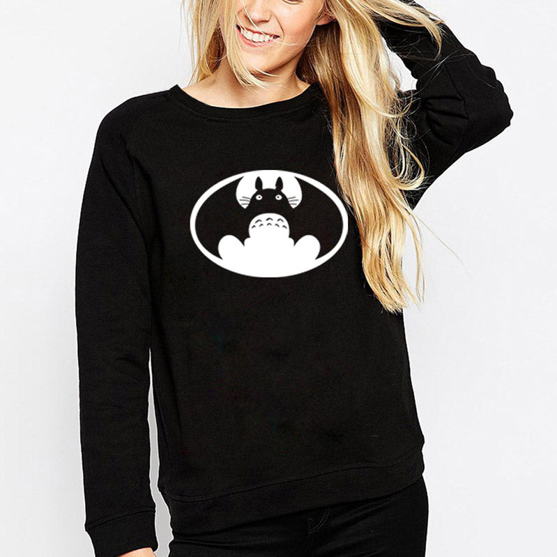 Bat Print Round Collar Long Sleeves Sweatshirt