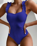 Flapper Plain Bright Color High Cut Swimsuits