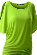 Pure Color Bat-wing Sleeves Scoop Bodycon Sexy T-shirt - Oh Yours Fashion - 1