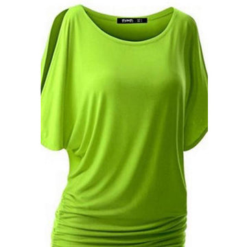 Pure Color Bat-wing Sleeves Scoop Bodycon Sexy T-shirt