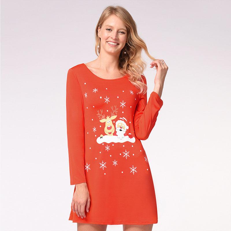 Christmas Print Scoop Neck Pullover Short Dress