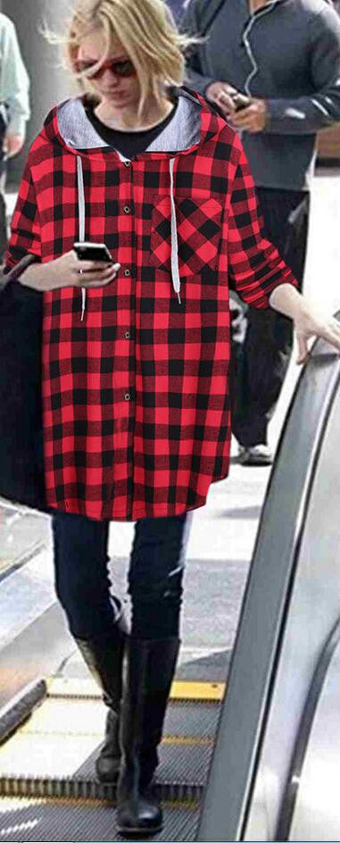 Christmas Plaid Hooded Plus Size Coat - Oh Yours Fashion - 1