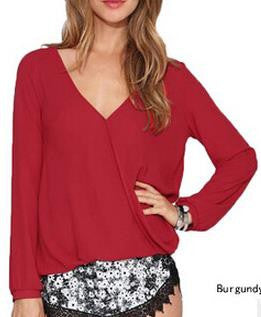 Deep V-neck Long Sleeves Chiffon Plus Size Blouse - Oh Yours Fashion - 4