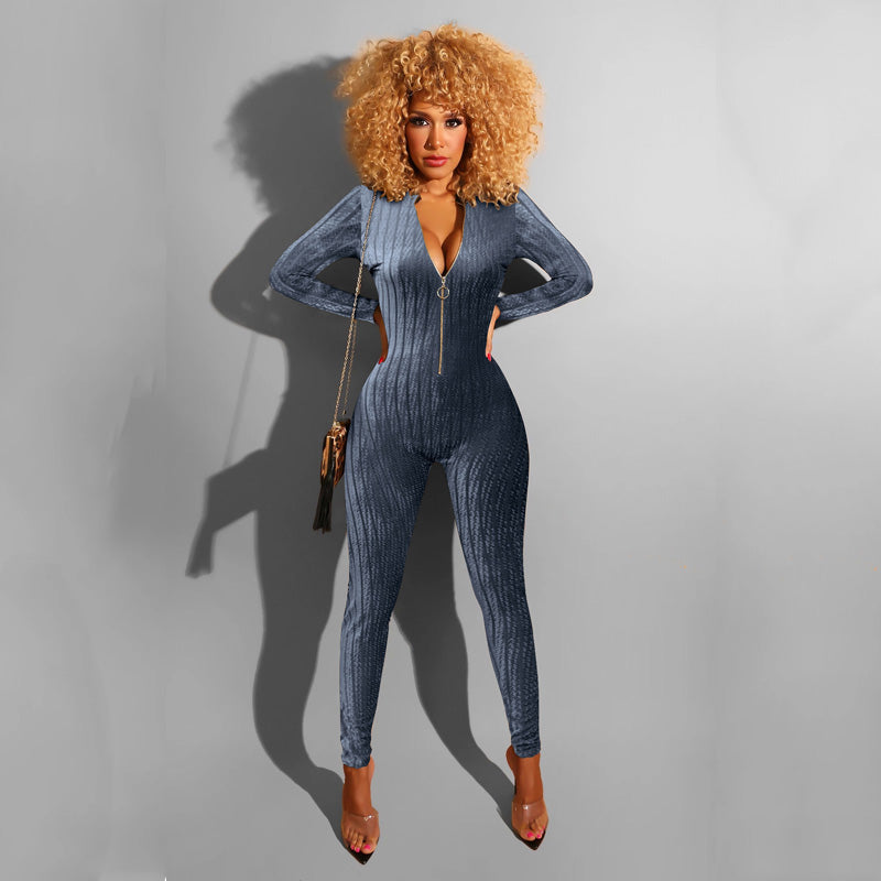 Sexy Long Sleeves Bodycon Zipper Skinny Jumpsuits 