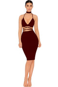 Spaghetti Straps V-neck Crop Top with Knee-length Skirt Two Pieces Set