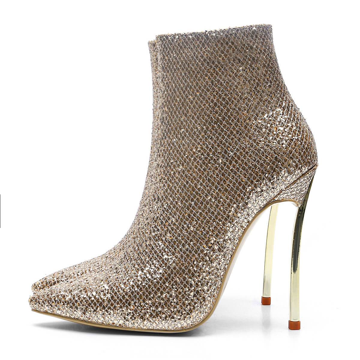 High Stiletto Heel Glitter Pointed Toe Ankle Boots